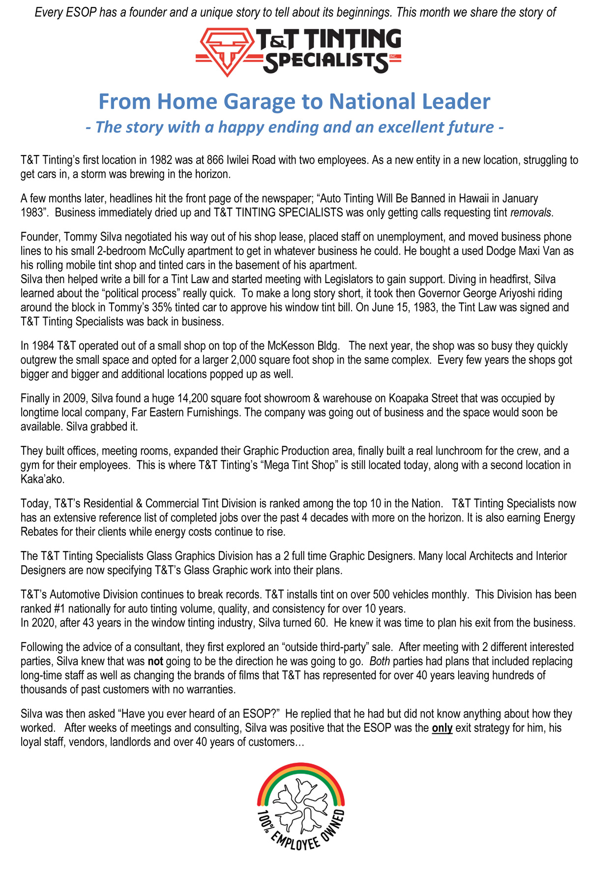 The Hawaii Chapter of The ESOP Association - There is no I in ESOP-